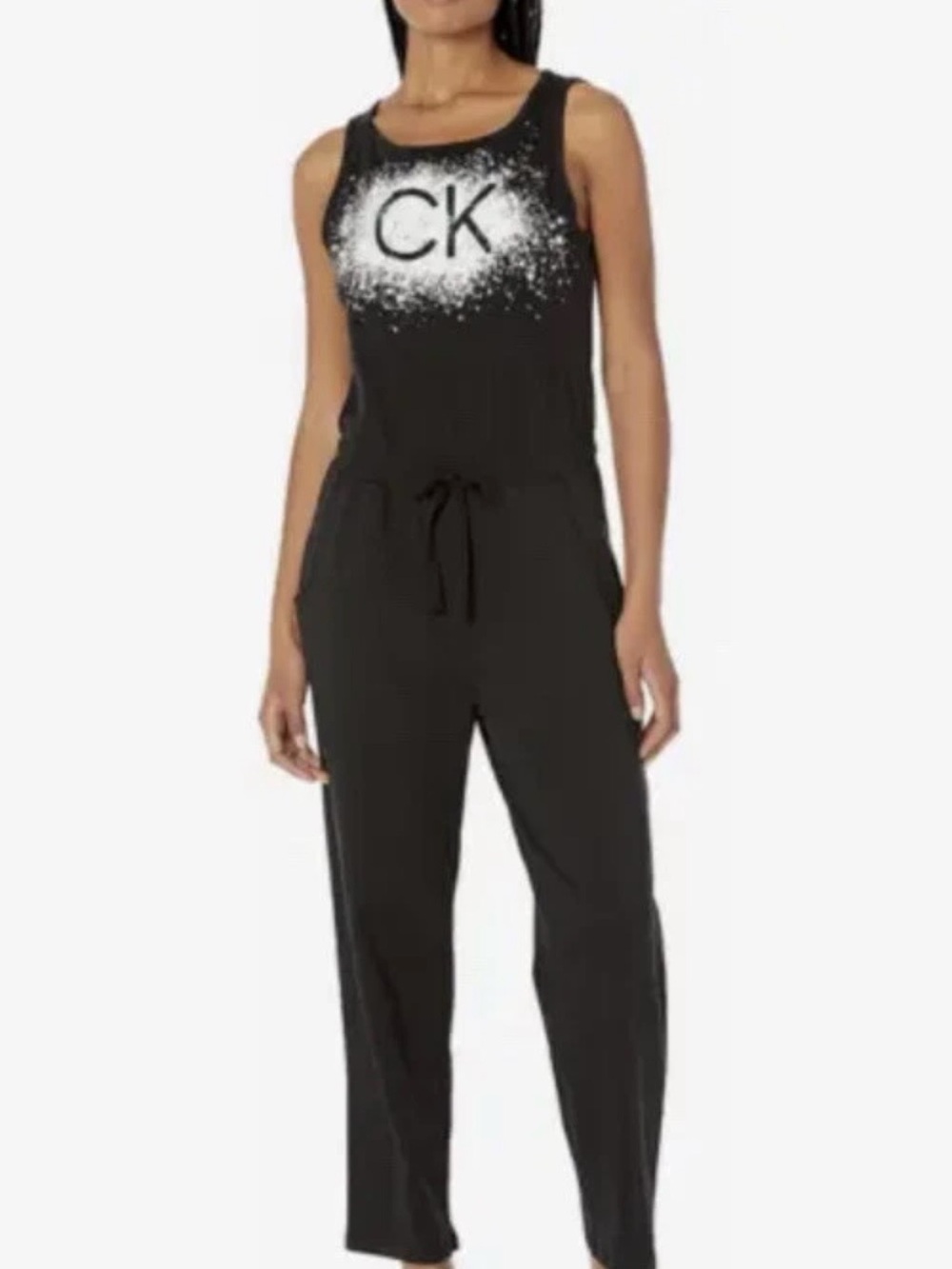 Calvin Klein Black Sleeveless Logo Drawstring Jumpsuit